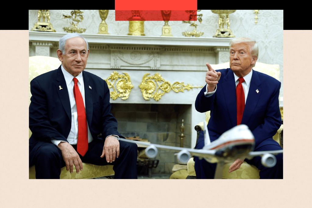 Donald Trump speaks alongside Benjamin Netanyahu during a meeting in the Oval Office of the White House on 7 April 2025.