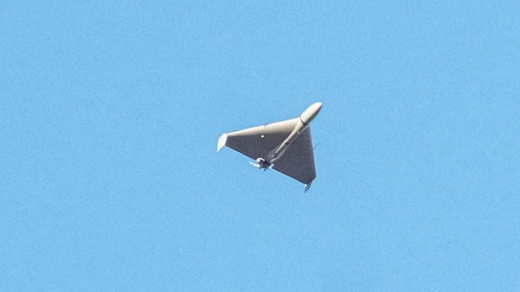 An Iranian-made Shahed drone in flight in Ukraine